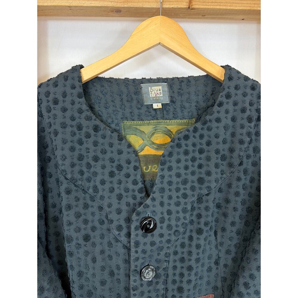 Blue Fish Blue Hand-Printed Long Cotton Jacket Made in USA Size 1 LG / XL - Picture 2 of 11